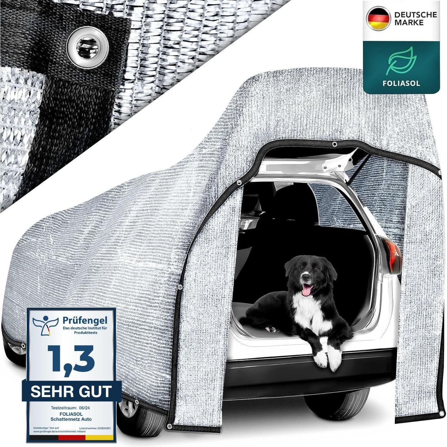 E-shop ® Schattennetz Auto 3x4 / 4x6 m Aluminium Alunetz Hund mit Ösen 80% UV Alu Sonnenschutz für Camping & Urlaub Sonnenschutznetz mit Befestigung