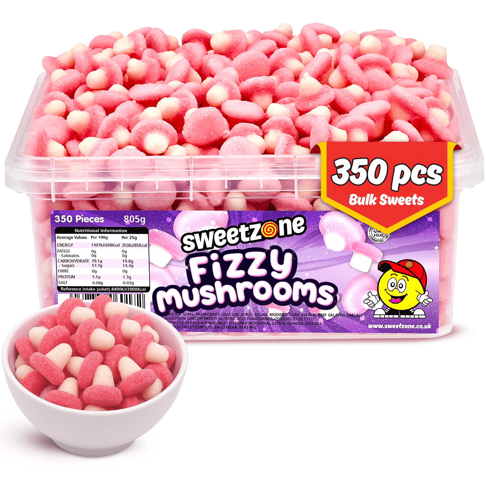 TEMU Sweetzone Fizzy Mushroom Tub Of Gummy Sweets, 805g, 350pcs Fizzy Pick And Mix Candy, Bulk Sweets For Kids And Adults, Sweet Box For Sharing,