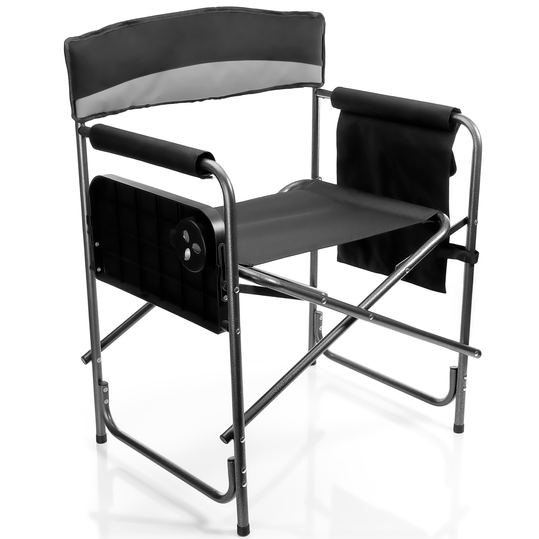 Image of Camping Chair 150kg With Table - Folding Chair With Drink Holder + Side Pocket - High-quality Fishing Chair In Gray/black 's Chair Collapsible