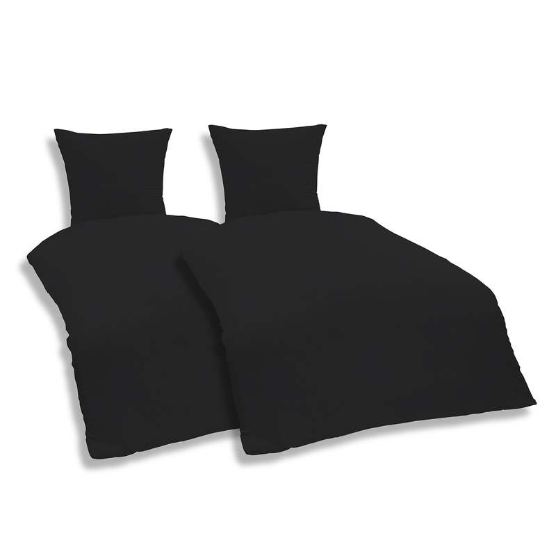 E-shop 4 teilig Partner Bettwäsche 135x200 cm Uni schwarz Einfarbig Weiche Mikrofaser Modern Kissenbezug 80x80 cm mit Reißverschluss