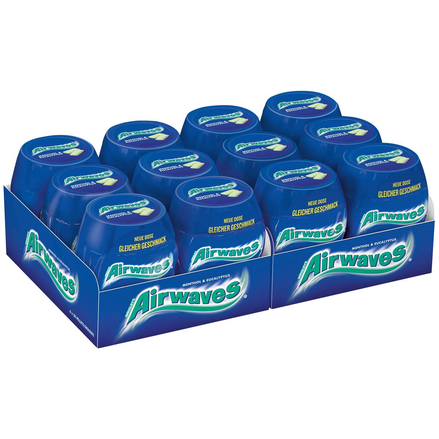 Wrigley's Airwaves Menthol & Eucalyptus 12 X 50 Dragees Gum Tins