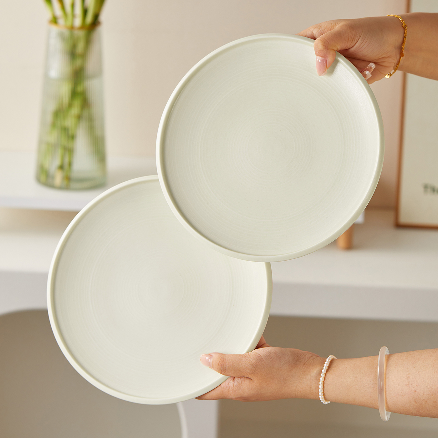 TEMU Service de vaisselle en céramique 4 pièces 8 pouces Ø21,8 cm : assiettes plates, assiettes à salade, assiettes à légumes, assiettes à pain,