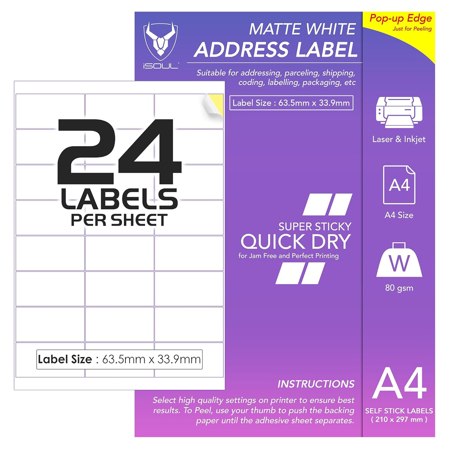 TEMU 24 Labels Per Sheet, Isoul A4 Sticker Paper For Printer – 100 Sheets, White Matte Self-adhesive Address Labels