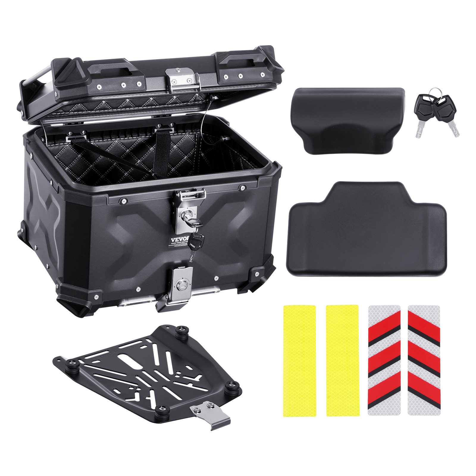 Vevor 55l Motorcycle Top Case Universal Motorbike Tail Box With Leather Lining
