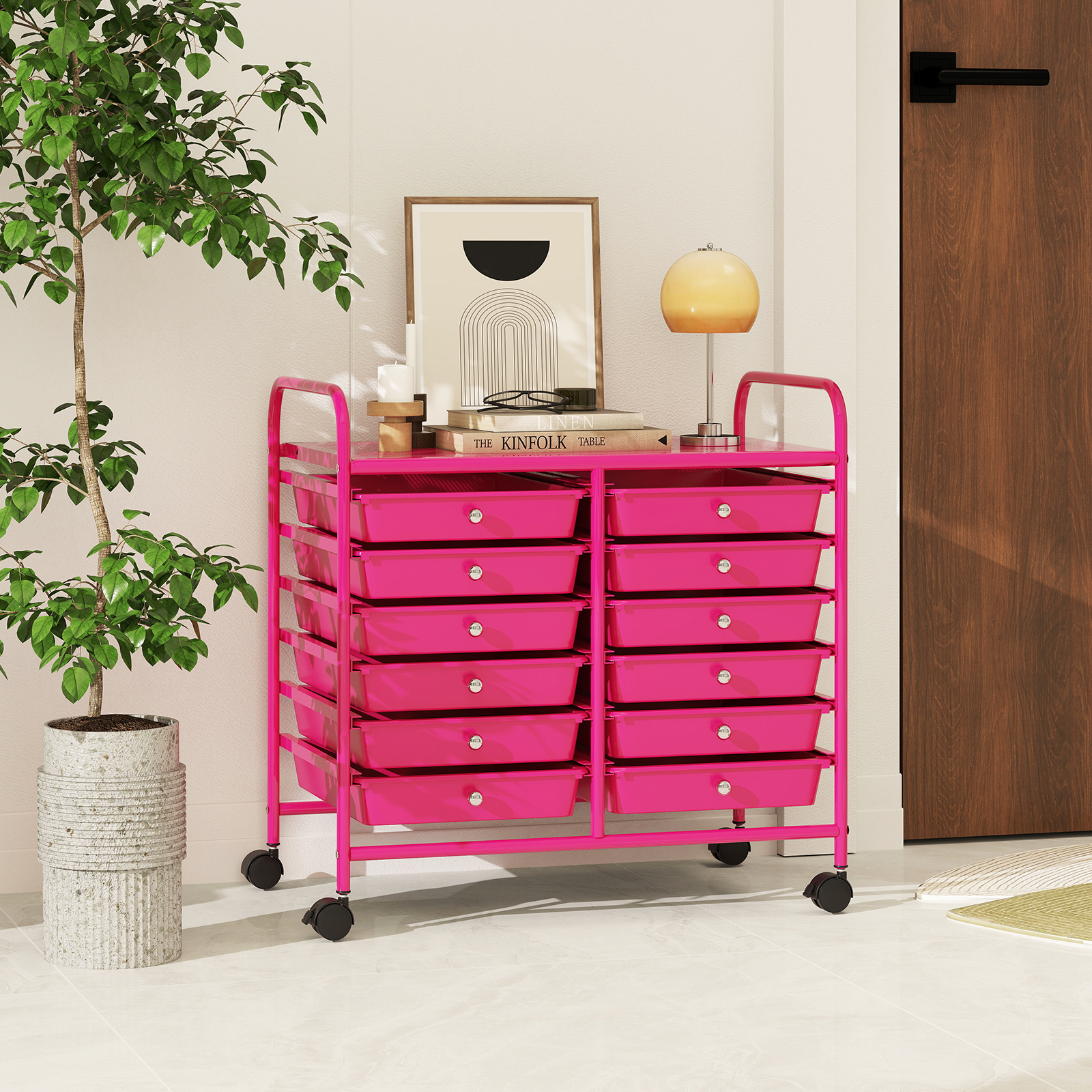 Image of Drawer Storage Trolley, Wheeled Trolley, Large Countertop, Side Handles, Smooth Sliders And