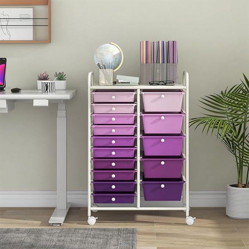Image of Trolley With 15 Drawers, And Plastic Drawers, 4 Wheels, 2 With Brakes, For Bedroom, Office