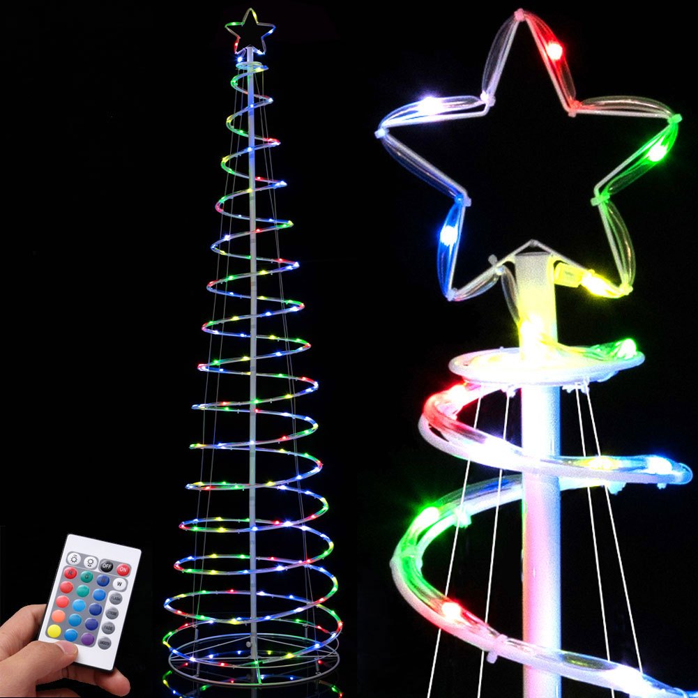 TEMU Bakaji 200 Led Rgb Spiral Christmas Tree, Slim Space-saving Design With Remote Control, Multicolor Star Topper, Transparent Tube For Indoor And