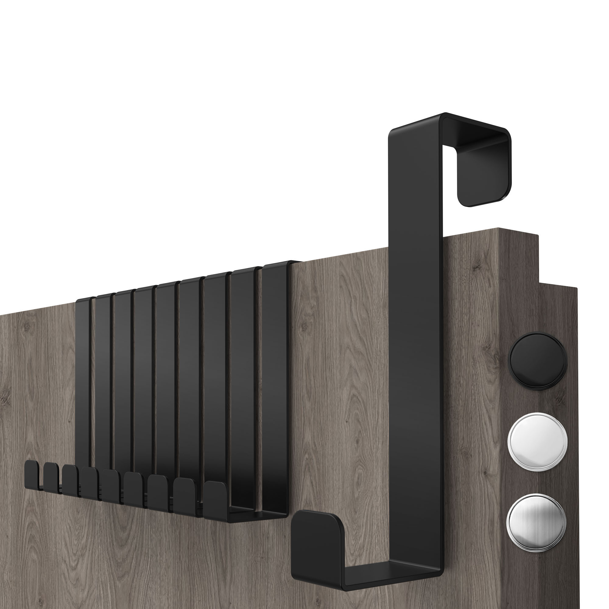 Image of Lindenstein 10-piece Over-the-door Hook Set For Folding Doors – Individual Coat Hooks For Doors, No Drilling Required, Double-sided Door Hanger For Jackets, Bags & Towels, Black/silver, To 8 Kg