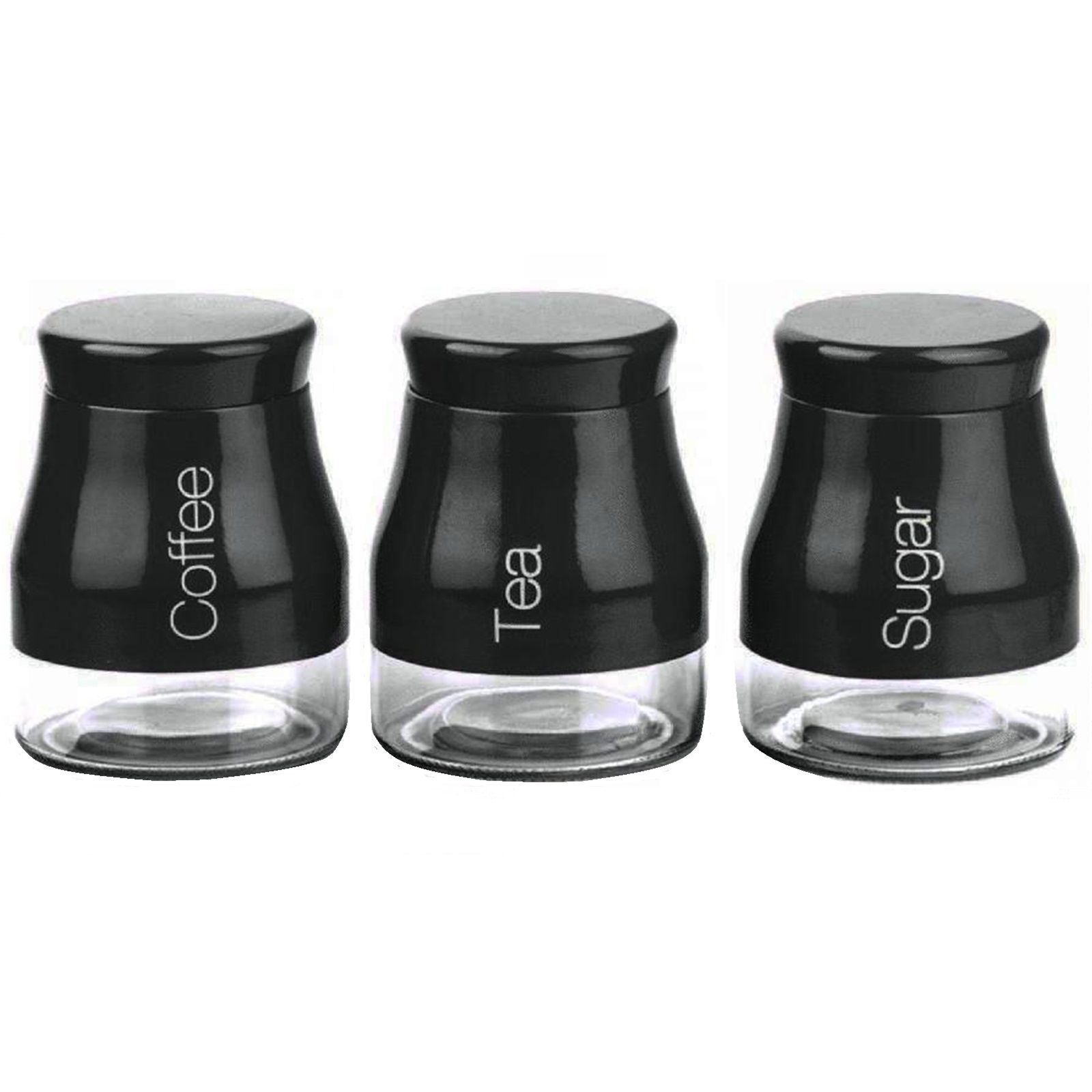 TEMU Set Of 3 Black Storage Canisters Tea Coffee Sugar Jars Pots Food Containers