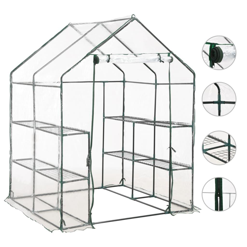 Image of Vidaxl Greenhouse With 8 Shelves Foil Cold Frame Greenhouse Garden Greenhouse Garden 143x143x195cm