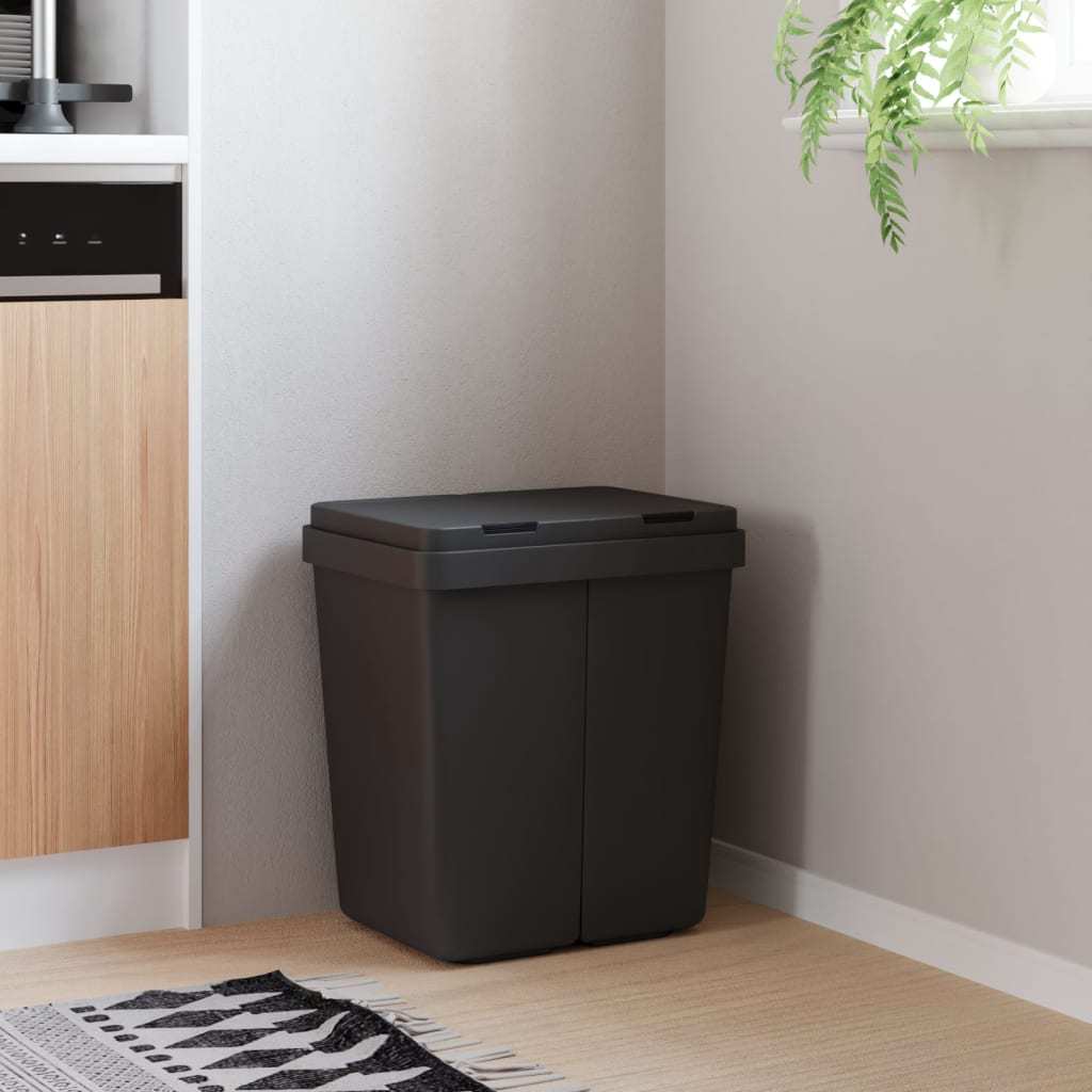 Vidaxl Duo Trash Can, 2-compartment Waste Bin, Double Trash Can For Kitchen, Living Room, Toilet, Garbage Container, Waste Bin, Paper Basket