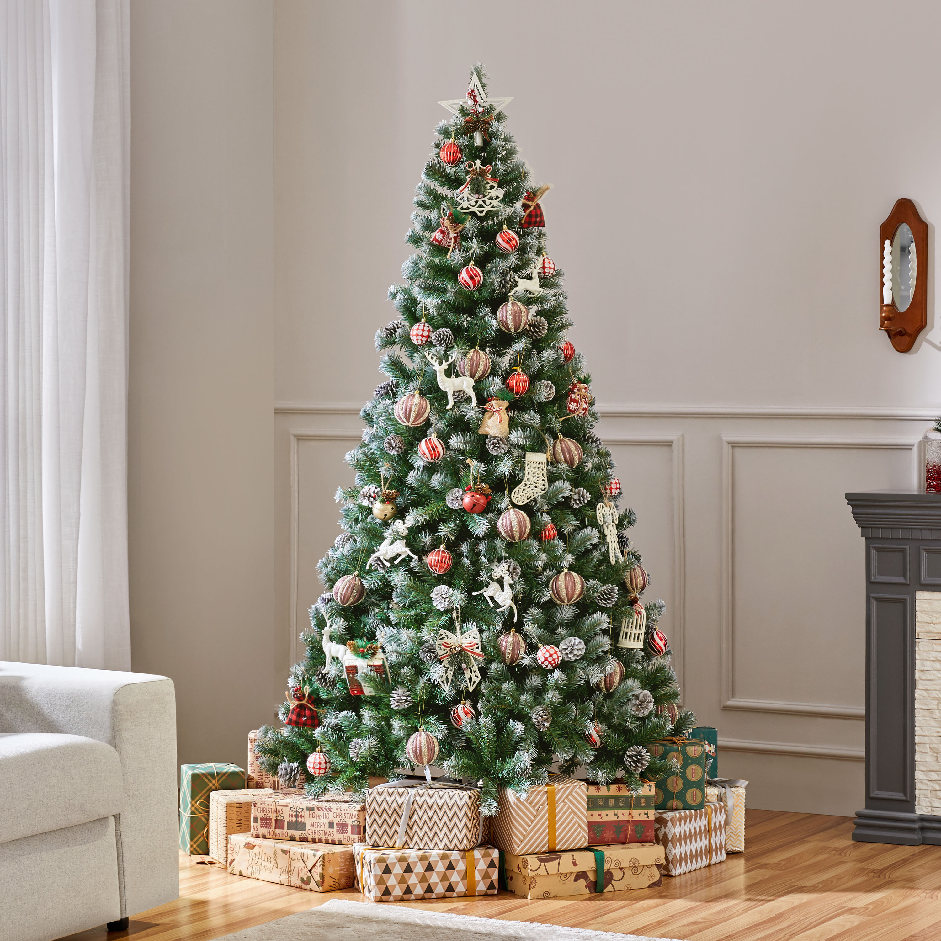 Costoffs Albero di Natale Artificiale con Innevato con Supporto Pieghevole e per Decorazioni Natalizie Verde: retailer-supplied image