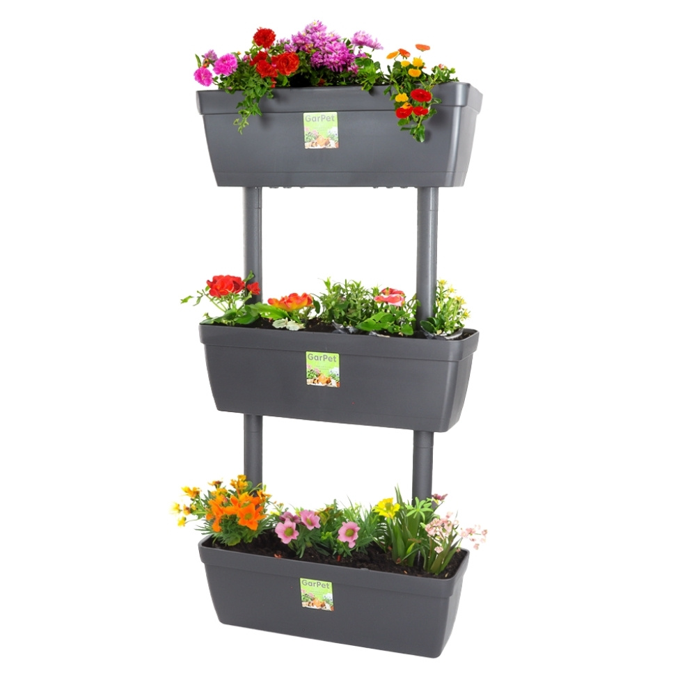 Image of Planter With Privacy Screen High Bed Balcony 3 Tiers Vertical Bed With Privacy Screen Flower Box Balcony High Plant Staircase Plant Pyramid High Bed For Garden 100 Cm