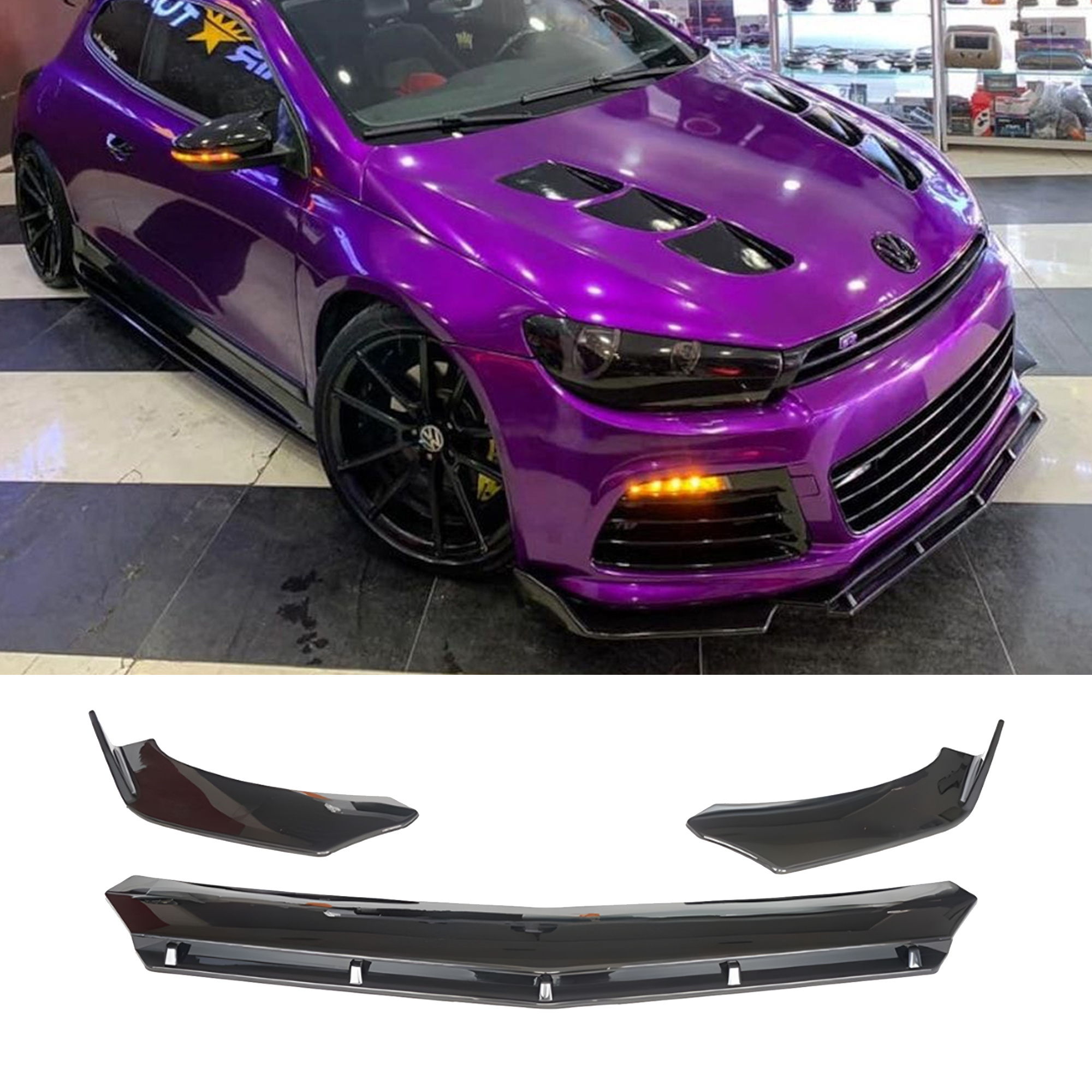 TEMU Front Bumper Lip Wrap voor VW Volkswagen Scirocco 2008-2016 Br Model 3 stuks Universele Auto Tuning Carrosserieonderdeel voor Alle Auto's