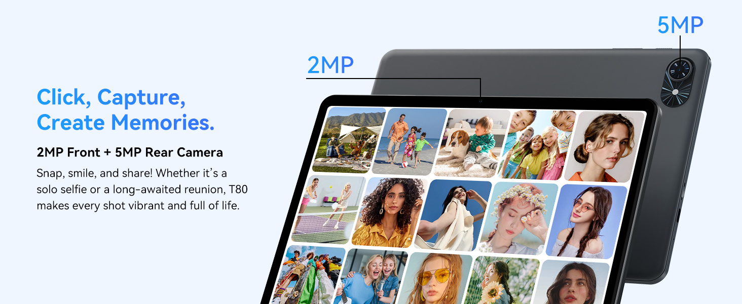 TABWEE T80 Android 15 Tablet with Keyboard - 12 (4+8) GB RAM + 128GB ROM (2TB TF), 10-Inch Tablet, 6000mAh, 5MP + 2MP, Gemini AI, 5G WiFi, GPS, Face ID