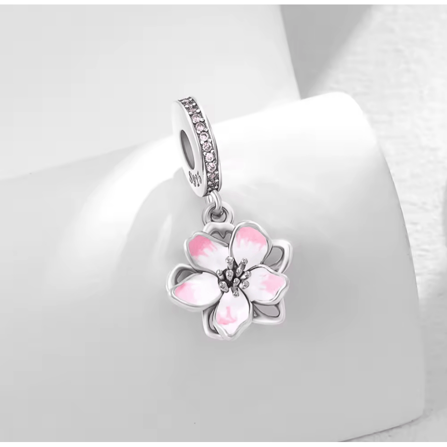 TEMU Charms Srebro 925 Charms-zawieszka Kwiat wiśni