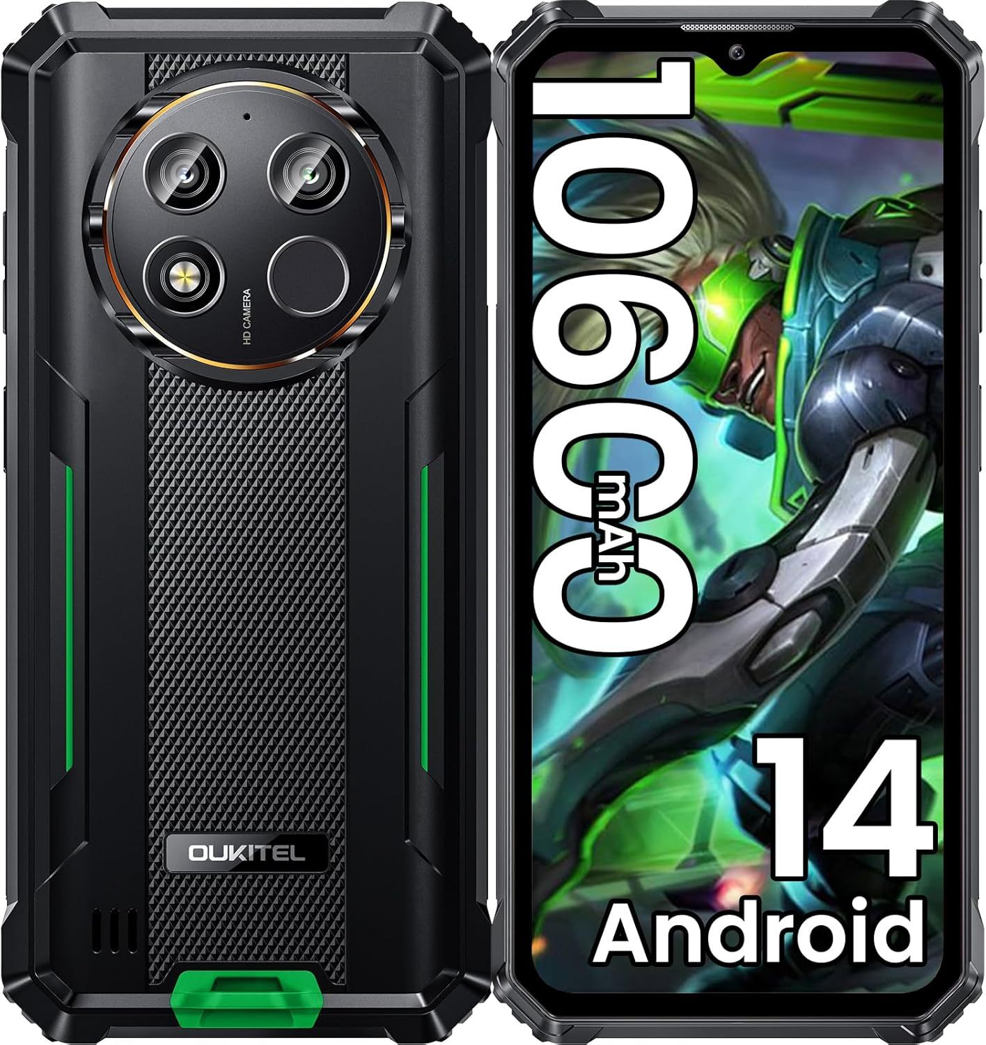 OUKITEL WP28E Rugged Smartphone Android 14-10600mAh Mobile Phones, 16GB + 64GB/1TB, 6.52