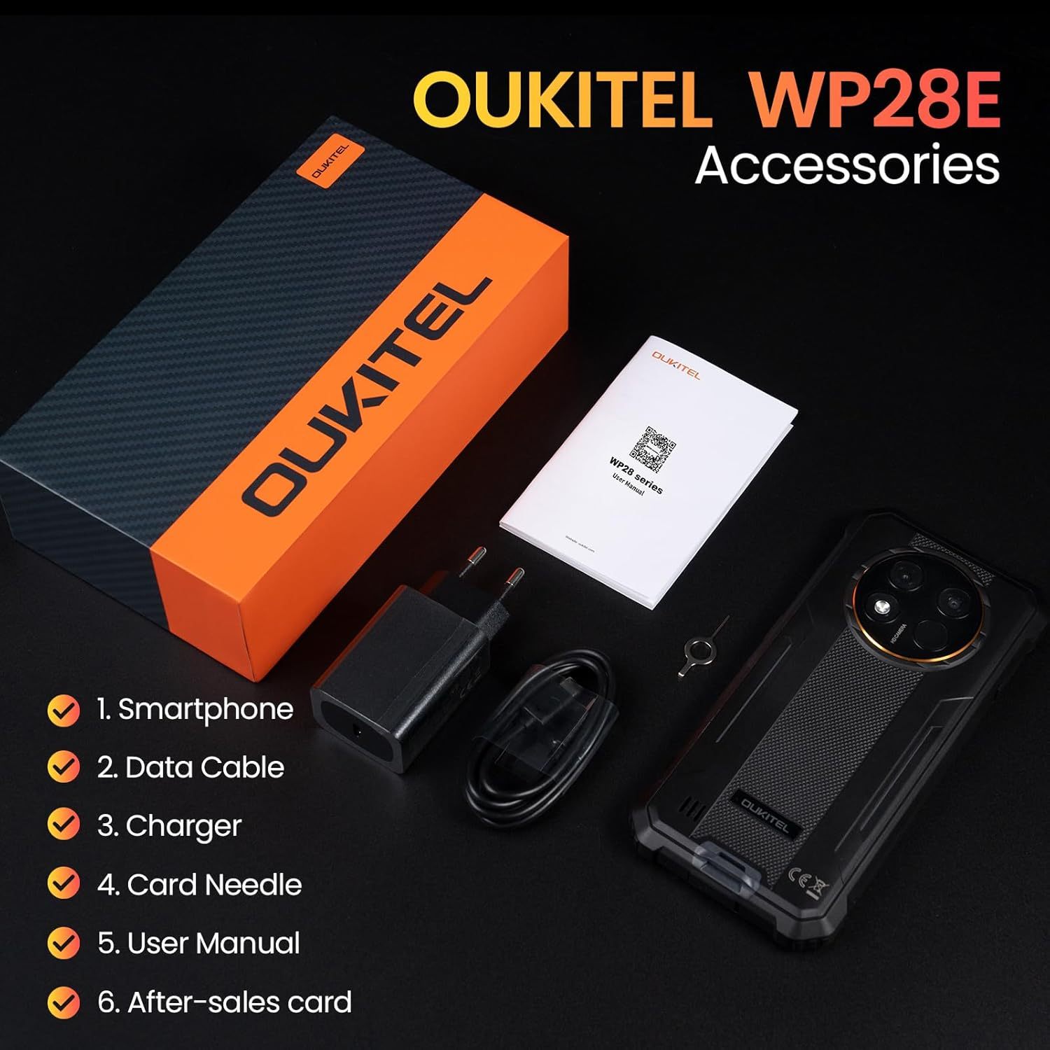 OUKITEL WP28E Rugged Smartphone Android 14-10600mAh Mobile Phones, 16GB + 64GB/1TB, 6.52