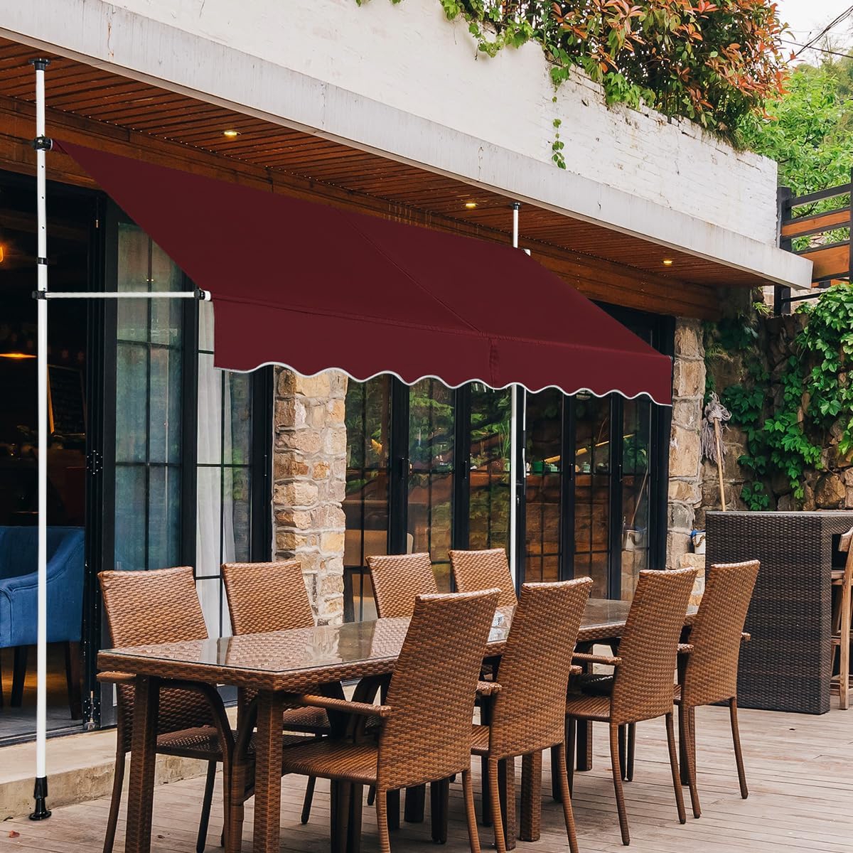 Image of Sunshade Awning, Terrace Awning Without Drills, Height Adjustable Sun Awning, Clamping Awning With Hand Crank