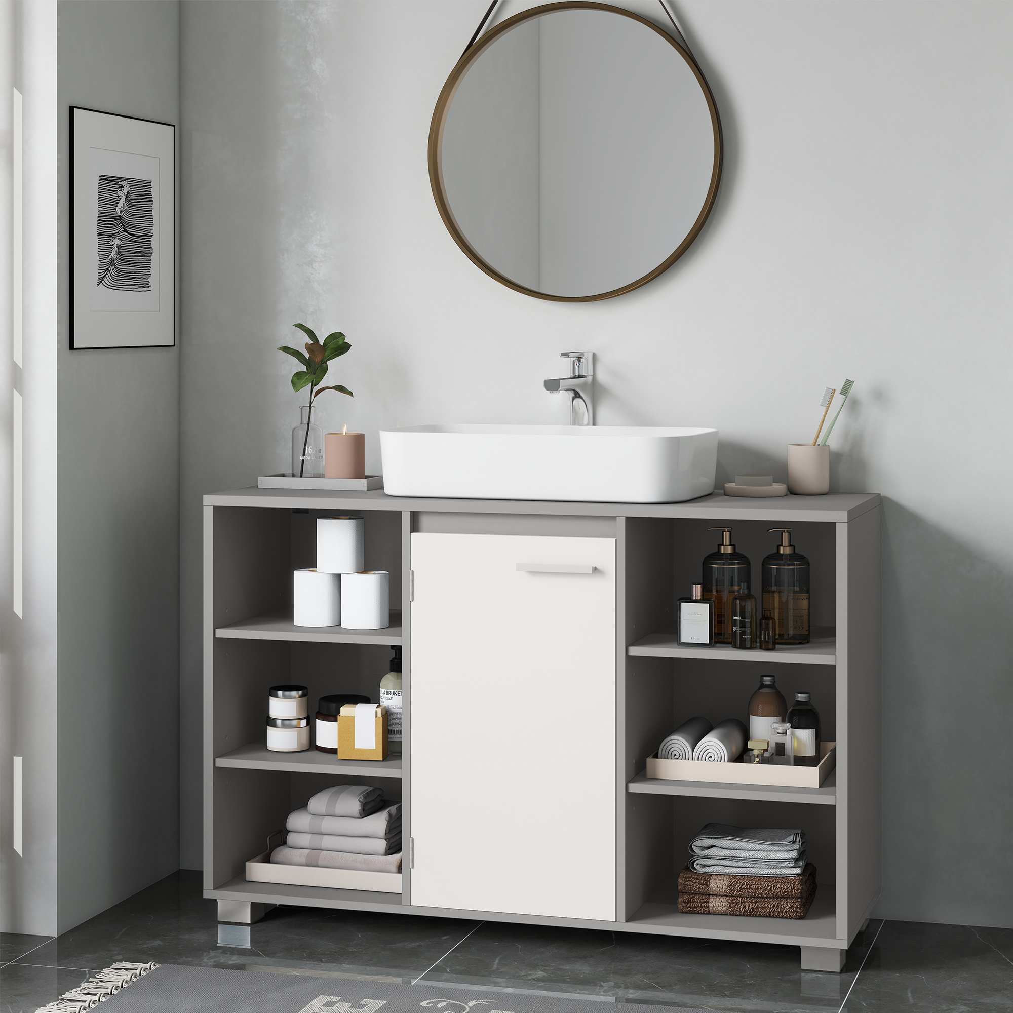 Bathroom Cabinet, Base Cabinet, Bathroom Cabinet, Bathroom Cabinet With Adjustable Shelves, 30 X Cm, With Feet.