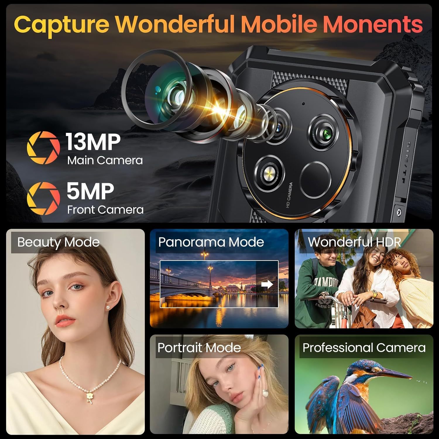 OUKITEL WP28E Rugged Smartphone Android 14-10600mAh Mobile Phones, 16GB + 64GB/1TB, 6.52