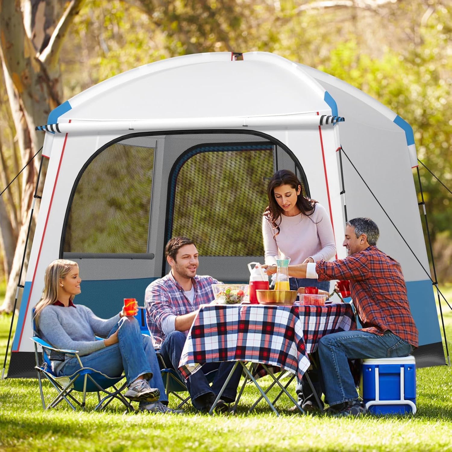 Camping Tent For 3 To 5 People, Portable Cabin Shelter Large Double Layer Mesh Front Door