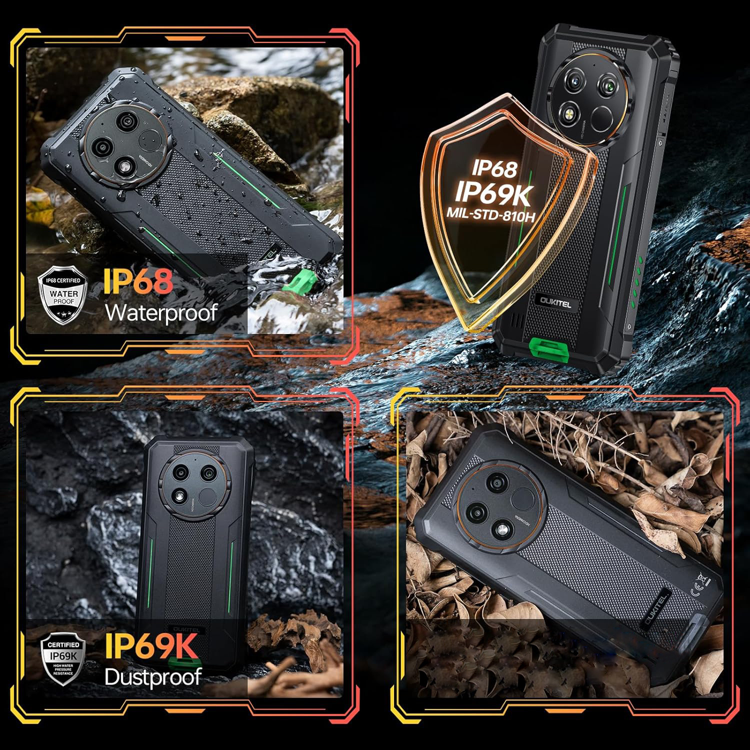 OUKITEL WP28E Rugged Smartphone Android 14-10600mAh Mobile Phones, 16GB + 64GB/1TB, 6.52