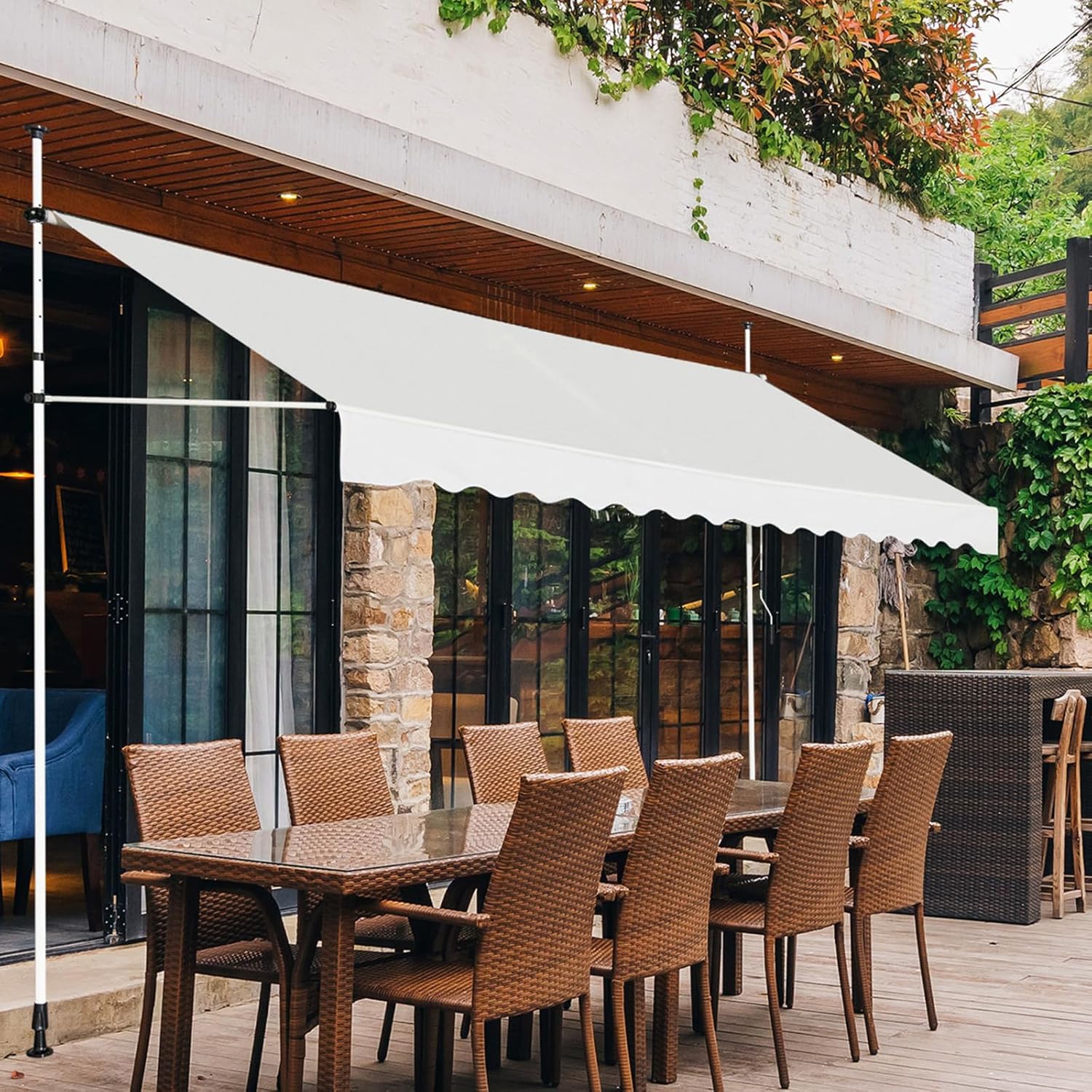 Image of Sunshade Awning, Terrace Awning Without Drills, Height Adjustable Sun Awning, Clamping Awning With Hand Crank