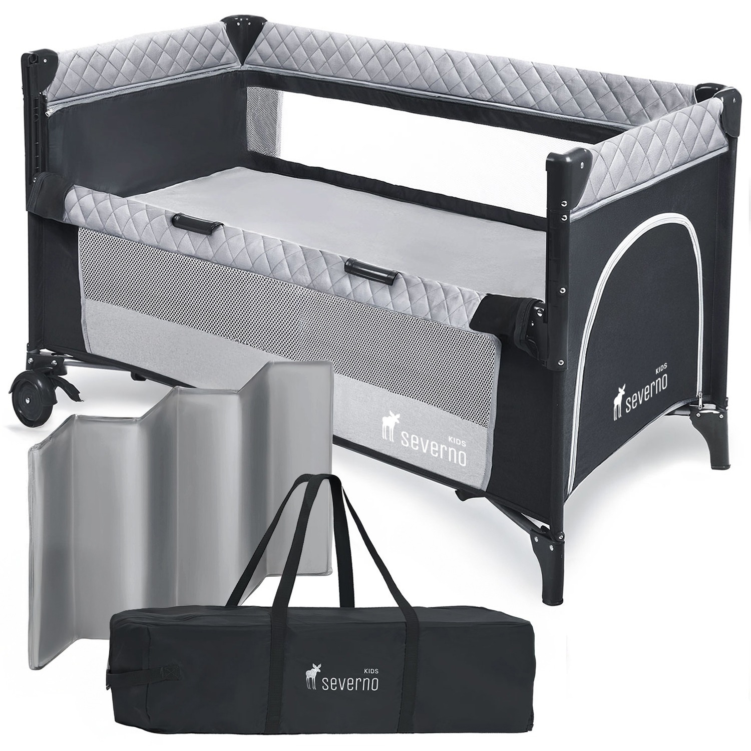 TEMU 3-stage Foldable Travel Crib With Hanging Mattress, Drop-down Side For , Includes Carry Bag – Babies