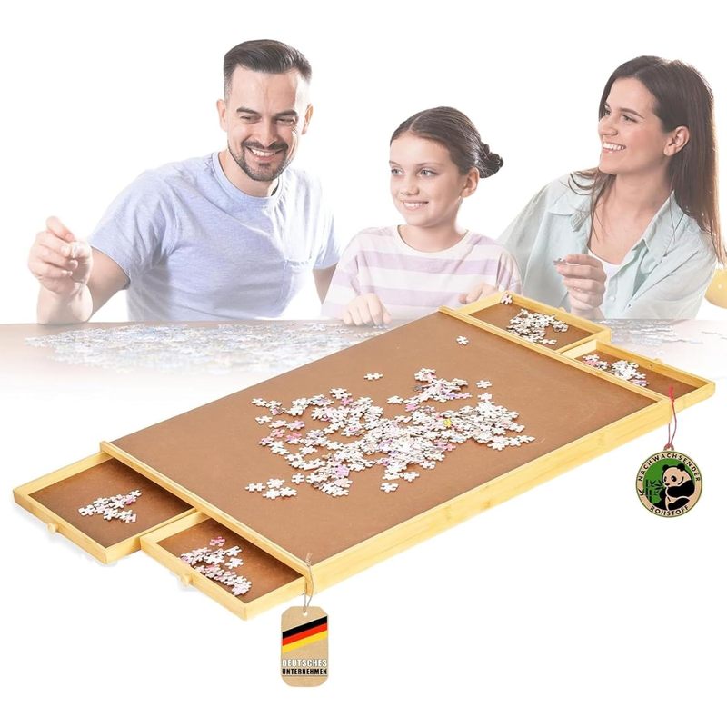 TEMU Table Puzzle Yukon, Base Compacte avec Tiroirs en Bambou et pour Jusqu'à 1000 pièces