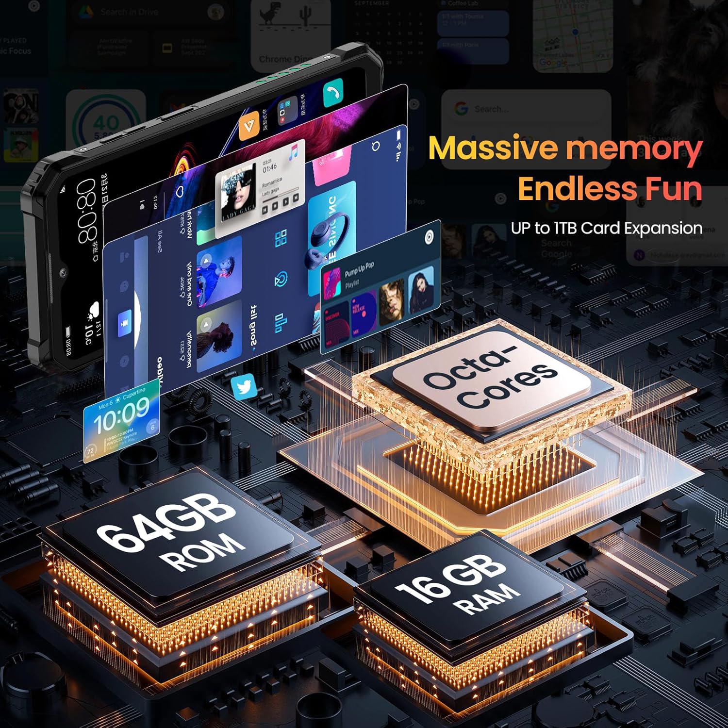 OUKITEL WP28E Rugged Smartphone Android 14-10600mAh Mobile Phones, 16GB + 64GB/1TB, 6.52