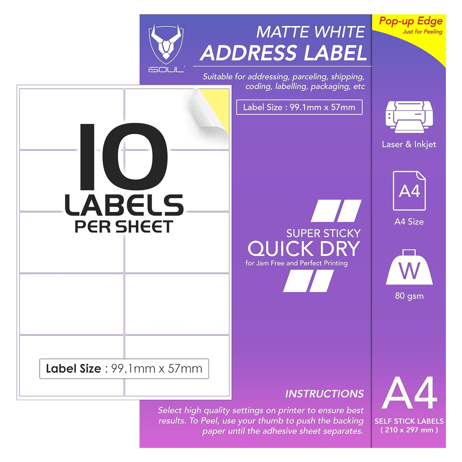 TEMU 10 Labels Per Sheet, A4 Printable Sticker Paper For Printer – 100 Sheets, 1000 Self-adhesive White Matte Labels (99.1 X 57mm), Inkjet & Laser