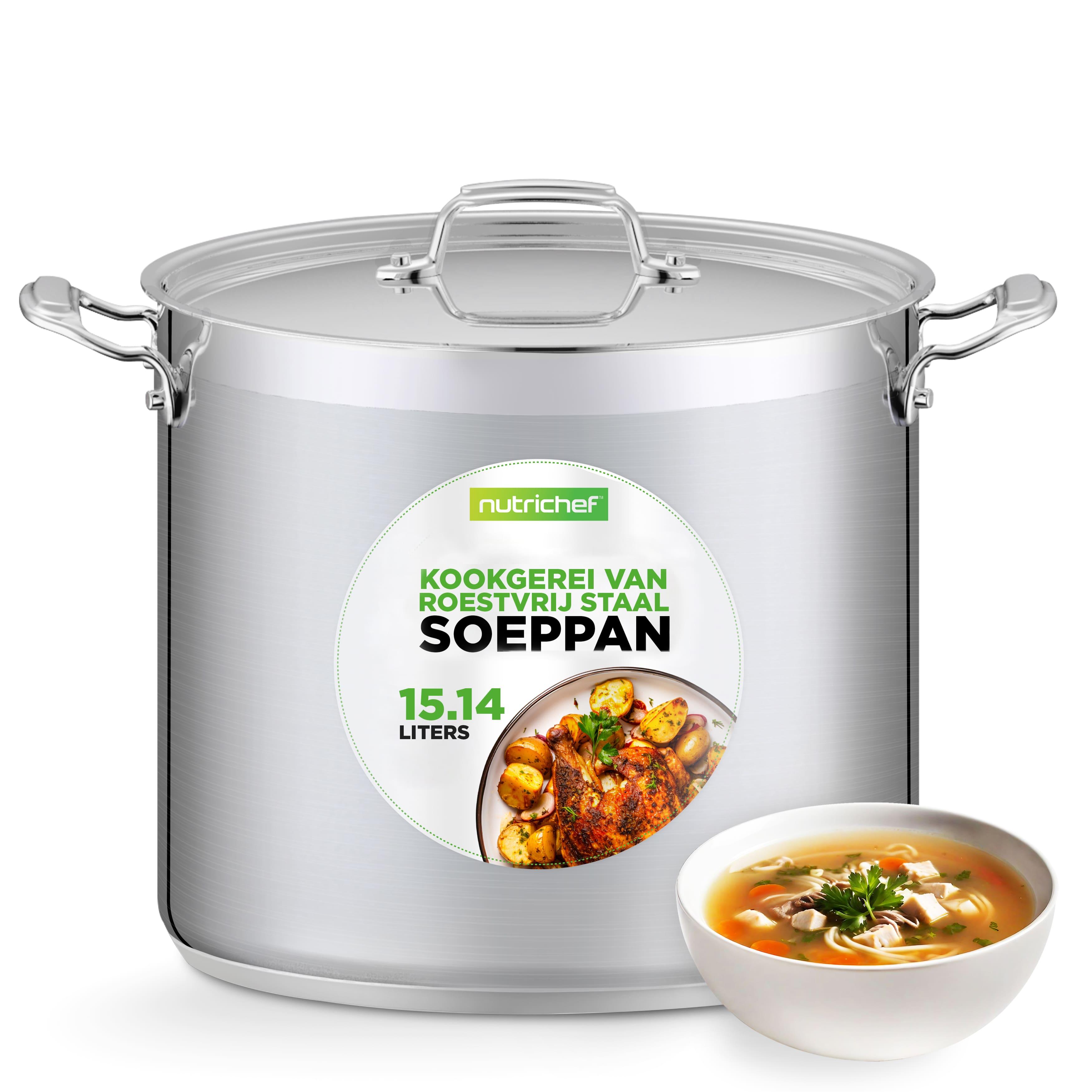 Nutrichef Cooking Pot – 15-liter Induction Soup Pot – Stainless Steel Cooking Pan With Lid, Dishwasher Safe