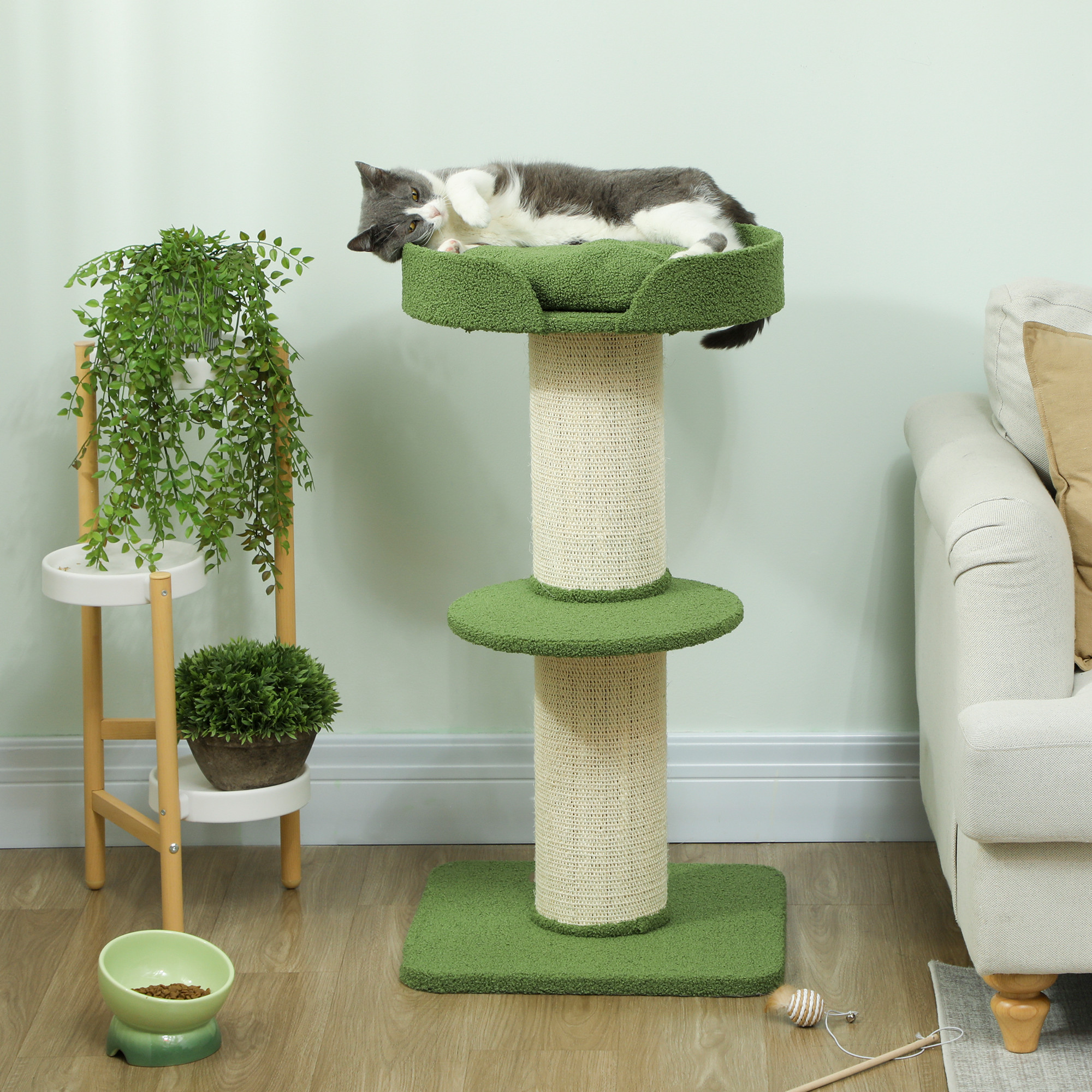 Scratching Tree 91 Cm Cat Tower With Sisal Stems, Platform, Cushion Multi-level Cat Scratching Tree, Climbing Tree, For Medium-sized Cats, Green