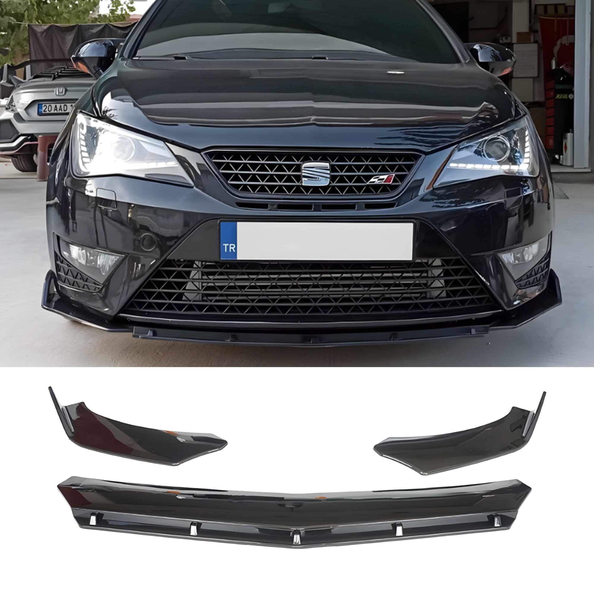 Image of Front Bumper Lip Wrap For Seat Ibiza Mk4 6j 6p Sc St 2009-2017 Br Model 3pcs All Car Adjustable Universal Car Tuning Body Part Body Kit