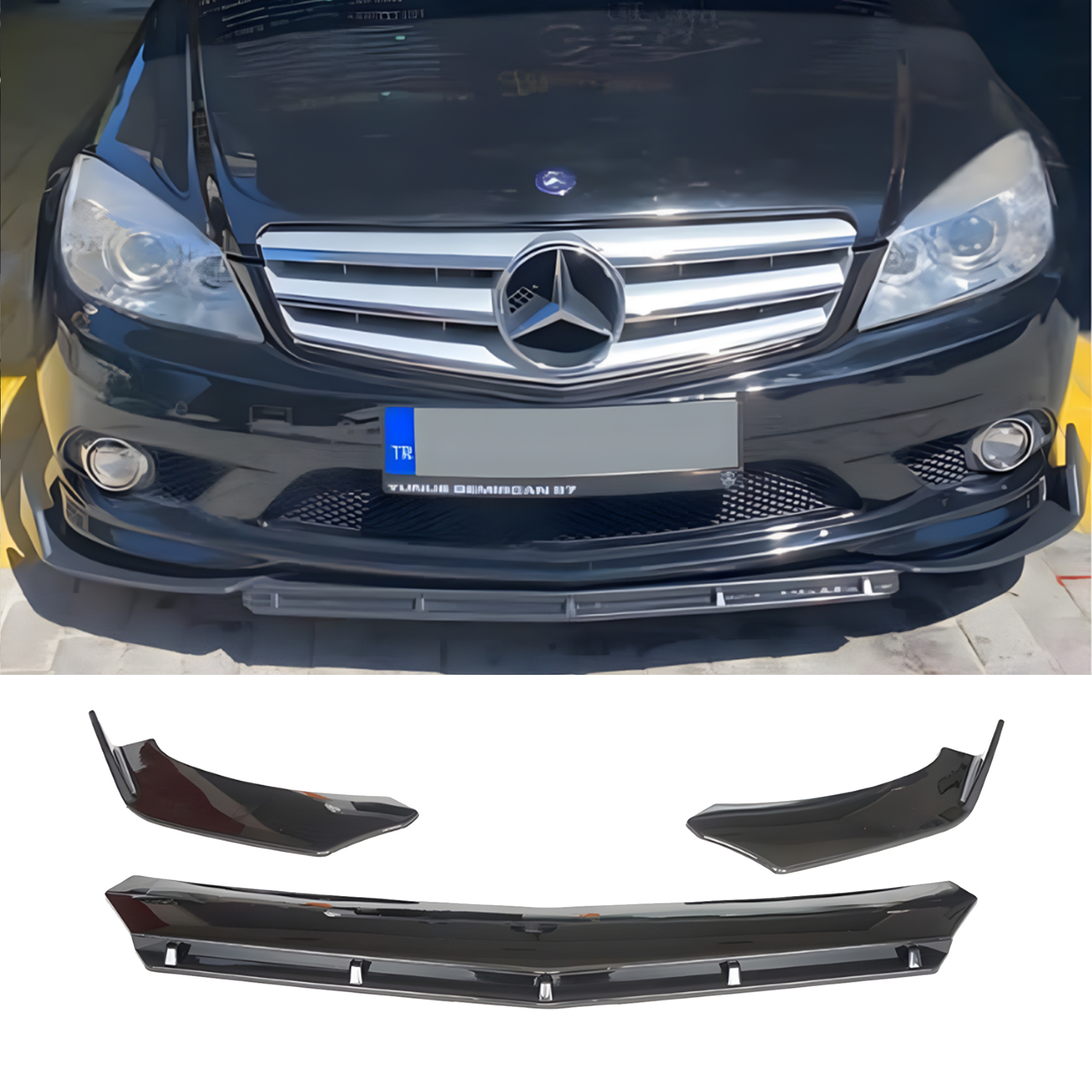 Front Bumper Lip Wrap For W204 2007-2014 / 2014+ Br Model 3pcs All Car Adjustable Universal Car Tuning Body Part Body Kit