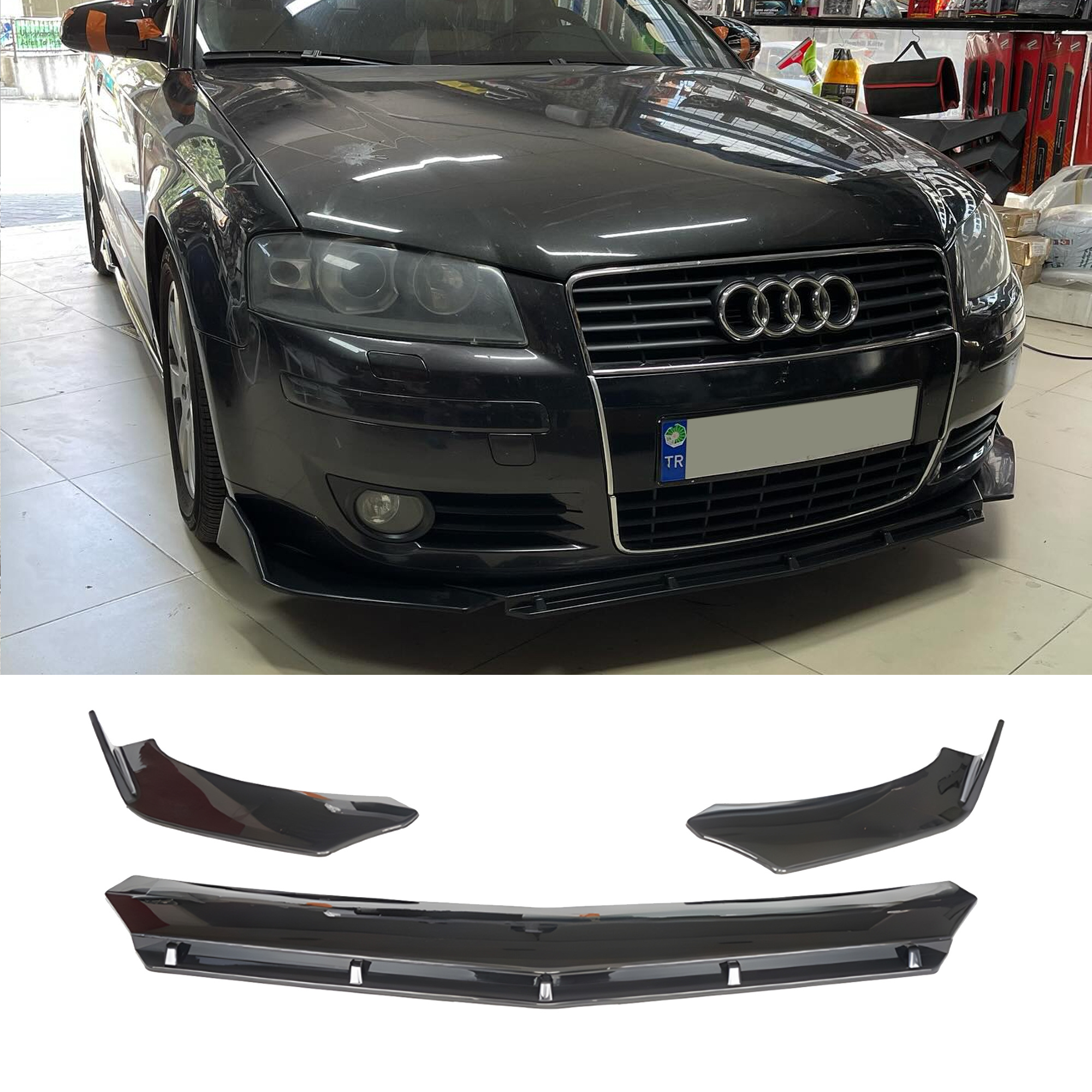 TEMU Front Bumper Lip Wrap voor Audi A3 8P 2003-2007 Br Model 3 stuks Universele Auto Tuning Carrosserieonderdeel voor Alle Auto's