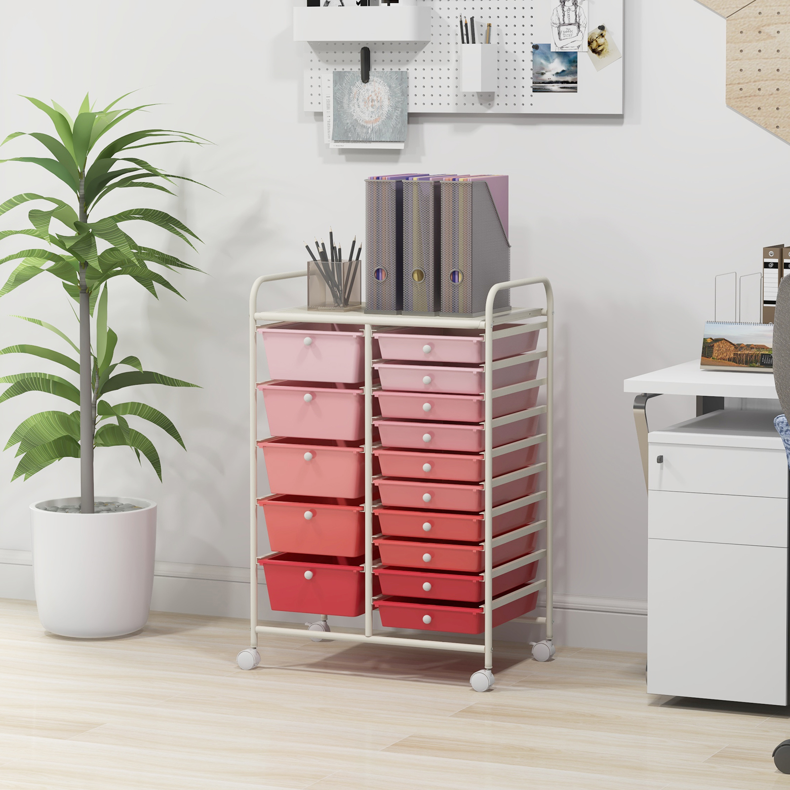 Drawer Rolling Storage Cart, Mobile Utility Cart With Heavy-duty Metal Frame And Lockable Wheels