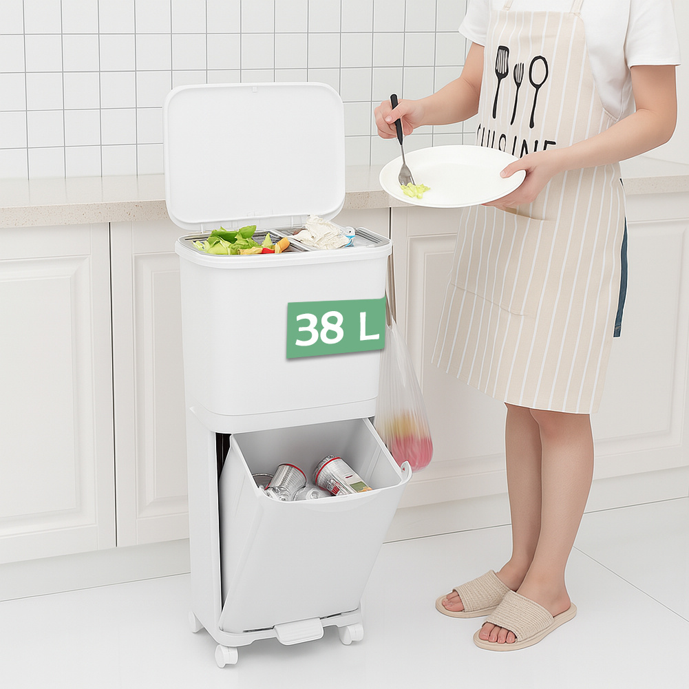 Bakaji Kitchen Trash Can 38 Capacity, - Bin For Waste , Waste For Differentiated Collection, 1 Tilt-out Drawer, 42 X 28.5 X 73 Cm