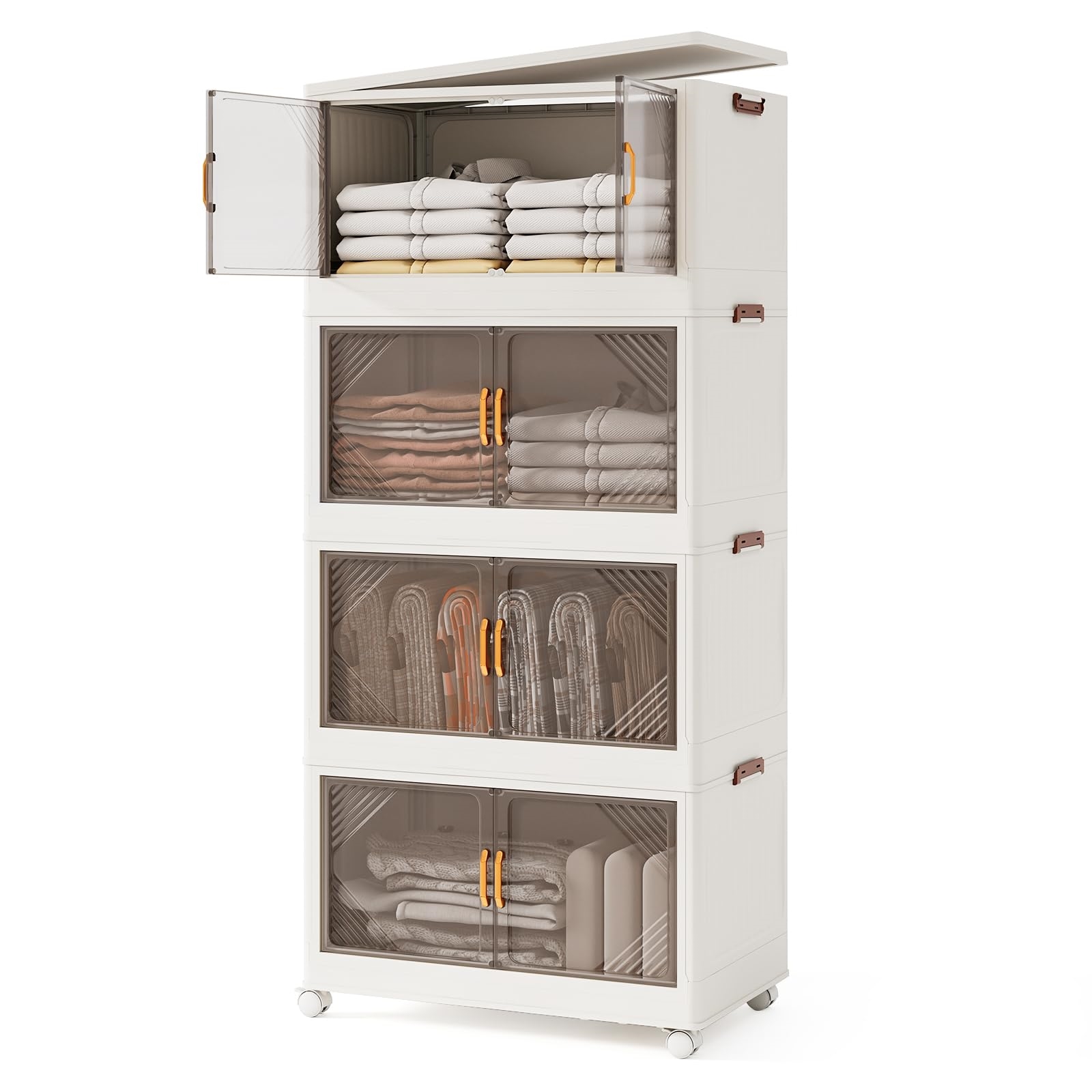 Image of Storage Boxes With Lids, With Wheels & Doors, Collapsible Storage Organizer For Bedroom, Living Room (284l, 65 X 39 X 142 Cm)