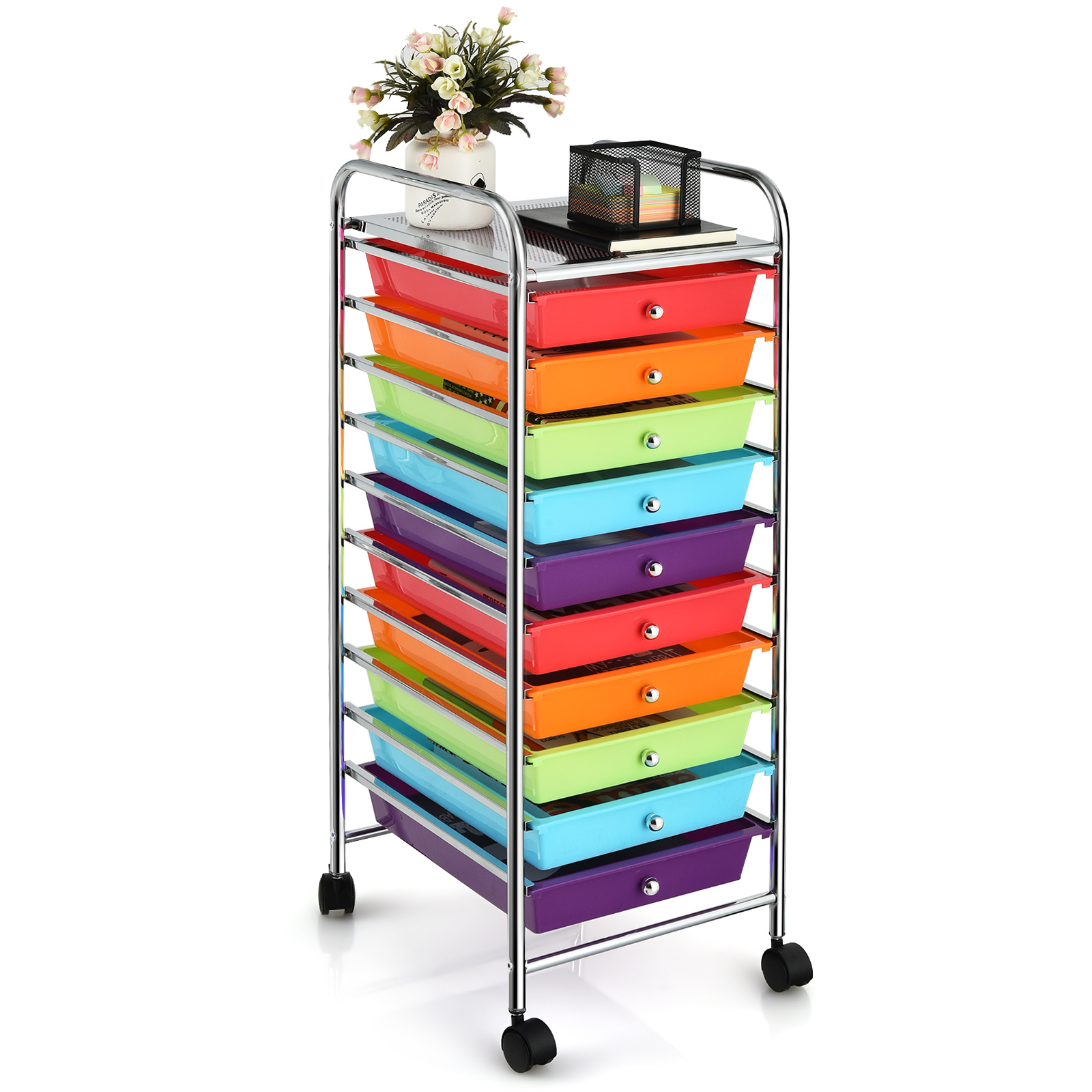 Ten-tier Rolling Storage Drawer Cart, Space Drawer Storage Cart With Locker System And