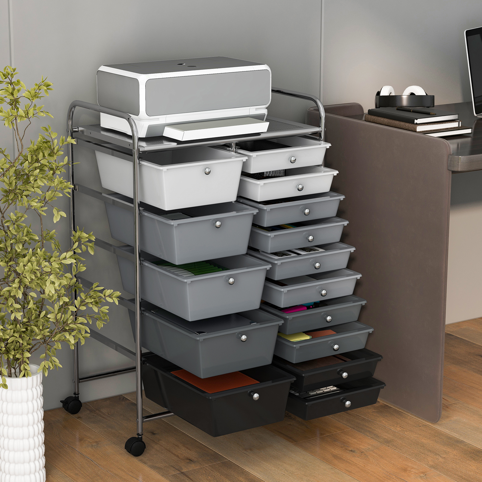 Image of Five-drawer Storage Cart, Rolling Plastic Drawer Trolley With Wheels And Metal Frame, Large Capacity
