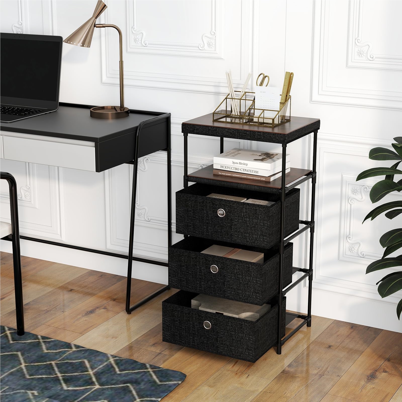 Image of Dresser With 3 Drawers, Fabric Dresser With Wooden Top, Shelf, Foldable Fabric Drawers, Metal Frame, Industrial Style, For Bedroom, Living Room, Office, Hallway, Brown (40 X 30 X 81 Cm)