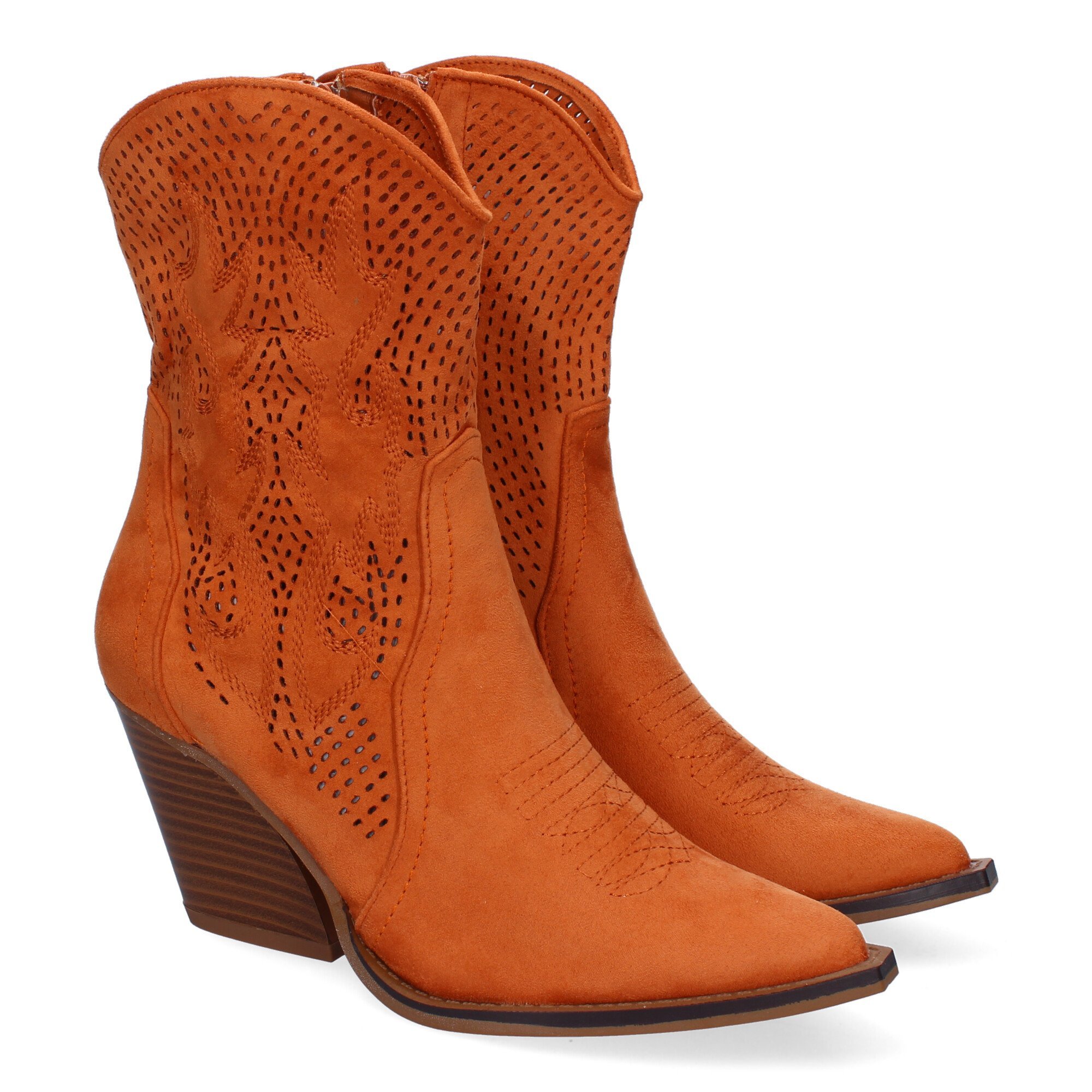 Heeled Cowboy Boot, Comfortable, Cut-out Design With Embroidery On Shaft And Upper, And Zipper Closure