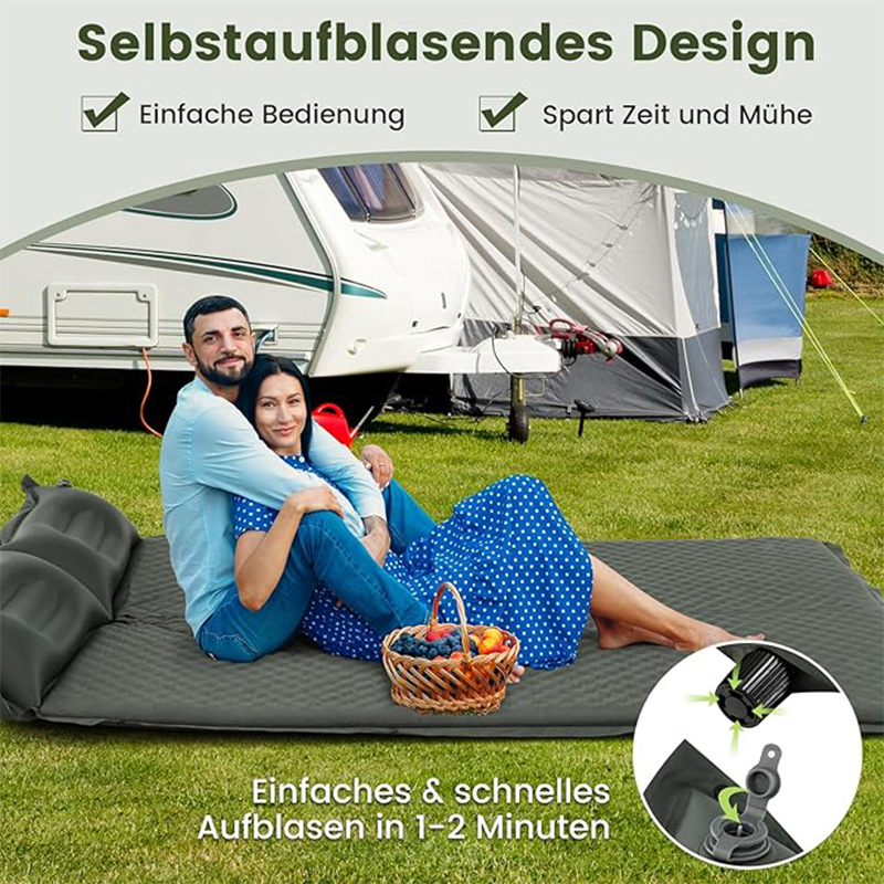 Double Self Inflating Camping Mattress, Sleeping Mat With 2 Inflatable Pillow, 10 Side Buttons And Portable Bag