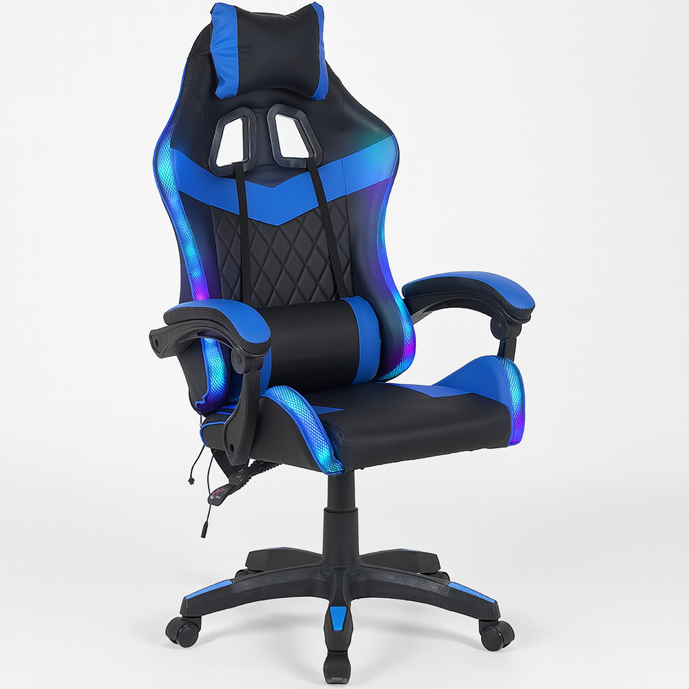 Bakaji Gaming Desk Chair With Multicolor Rgb Led Strip, Upholstery, Reclining Backrest, Adjustable Height From 106 To 116 Cm, Office Chair, Kids' Room