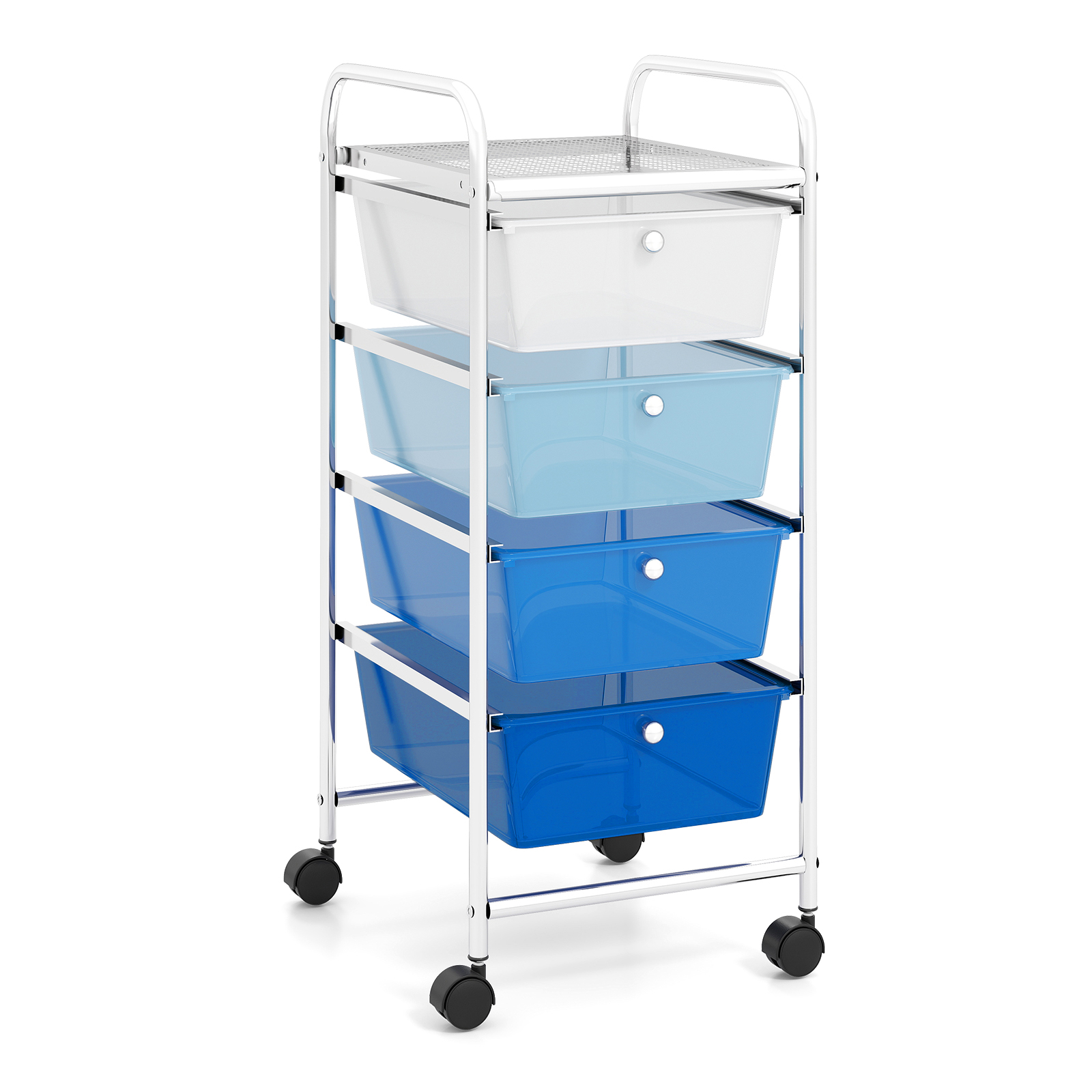 4 Drawers Cart Storage Bin Organizer Rolling Storage Cart Metal Frame Plastic Drawers Flexible Wheels