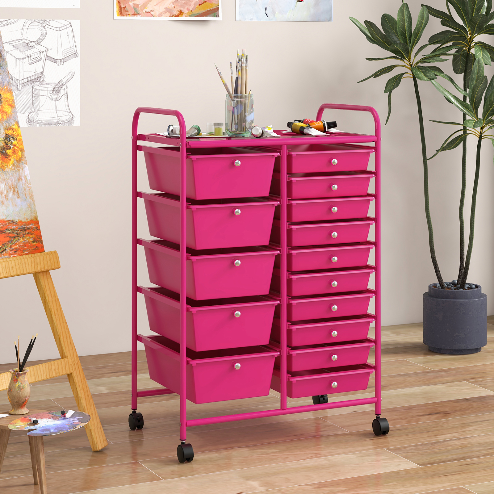 Drawer Rolling Cart, Storage Cart With Removable Drawers And Lockable Wheels, Multipurpose Storage Unit