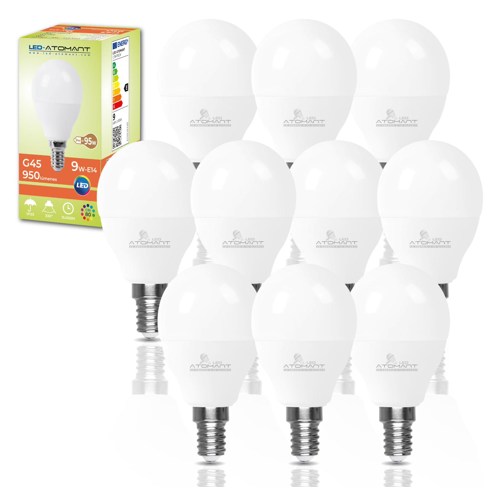 TEMU LED ATOMANT Bombilla LED E14 G45 9W, Color (3000K), (4500K) y Frío (6500K), 950 , Medidas 46x88mm, de , Bombilla LED con , Base Estándar, No