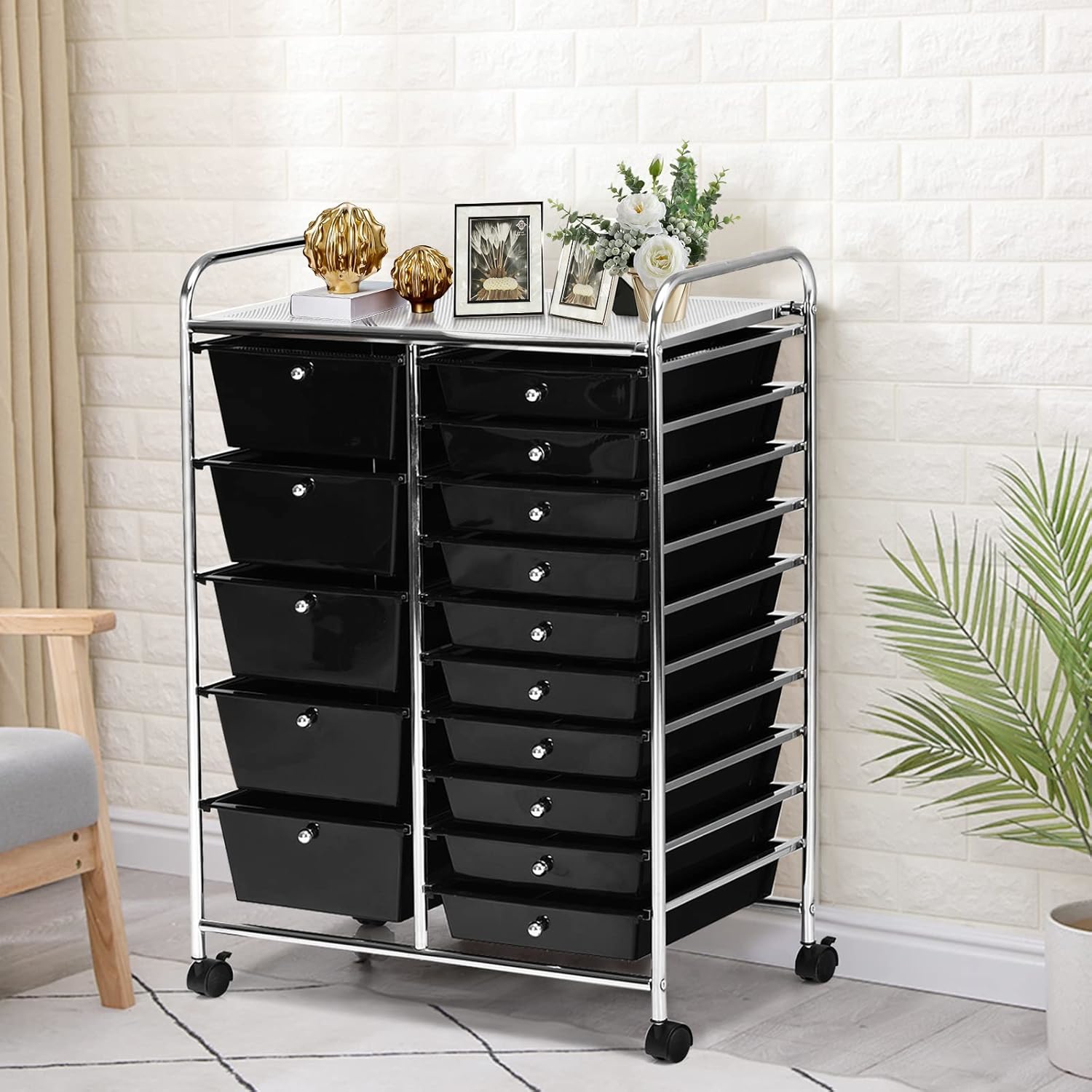 TEMU Chariot de rangement avec tiroirs, cadre en fer robuste, étagères de rangement pour bureaux, de bains et cuisines
